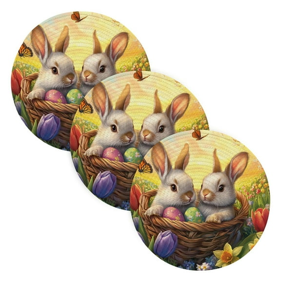 BZSMCE Mats for Pots,Pans Place Gray Rabbit on Easter Basket Simple Style Pattern Pot Mats