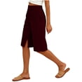 thumbnail image 5 of Eiyaclvo Bermuda Shorts for Women Summer Casual Cotton Linen Shorts High Waisted Button Beach Shorts Wide Leg Split Lounge Knee Length Shorts with Pockets, 5 of 6