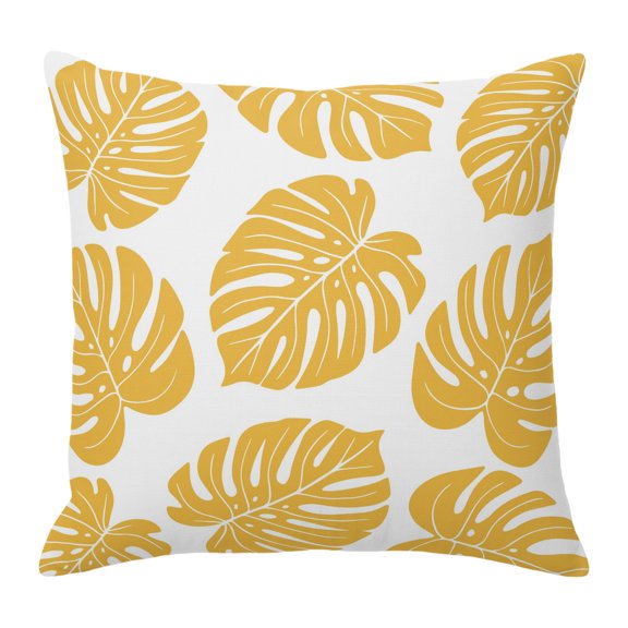 Throw Pillow Covers 24x24 Inch, Yellow Monstera Leaf Decorative Pillow Cases for Couch Sofa Bed, Tropical Plant Foliage Botanical Boho Cotton Linen Square Home Decor Pillowcases with Hidden Zipper