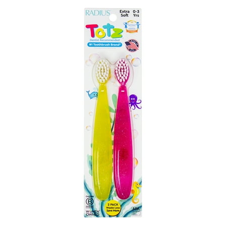 RADIUS Kids Toothbrush, Child Extra Soft, 1 YR , Totz Toothbrush, Value Pack, 2 CT