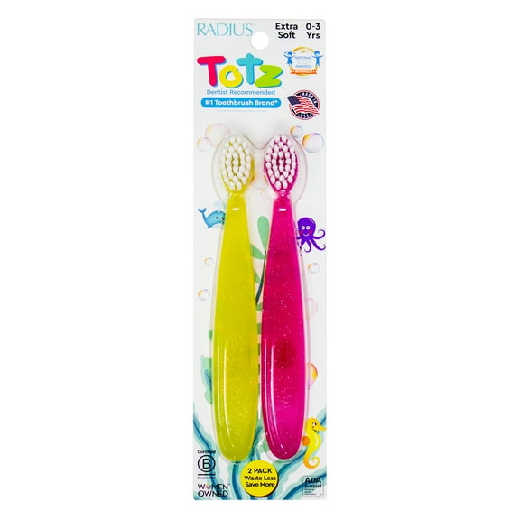 RADIUS Kids Toothbrush, Child Extra Soft, 1 YR , Totz Toothbrush, Value Pack, 2 CT