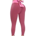 thumbnail image 3 of LEEYNEER Women‘s High Waist Yoga Pants Tummy Control Slimming Booty Leggings Workout Running Butt Lift Tights with Bow Hot Pink S, 3 of 6