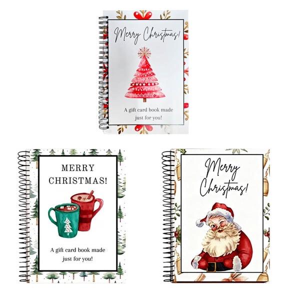 3PCS Christmas Gift Card Book, Spiral-Bound Merry Christmas Gift Card Booklet, DIY Holiday Greeting Gift Card Holder Book for College Students, Family & Friends
