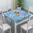 thumbnail image 3 of Blue White Tie Dye Swirl Pattern Square Fitted Tablecloth with Elastic Edge,Square Table Cover,Washable Elastic Table Cover for Home Kitchen Party Decor 36"x36", 3 of 6