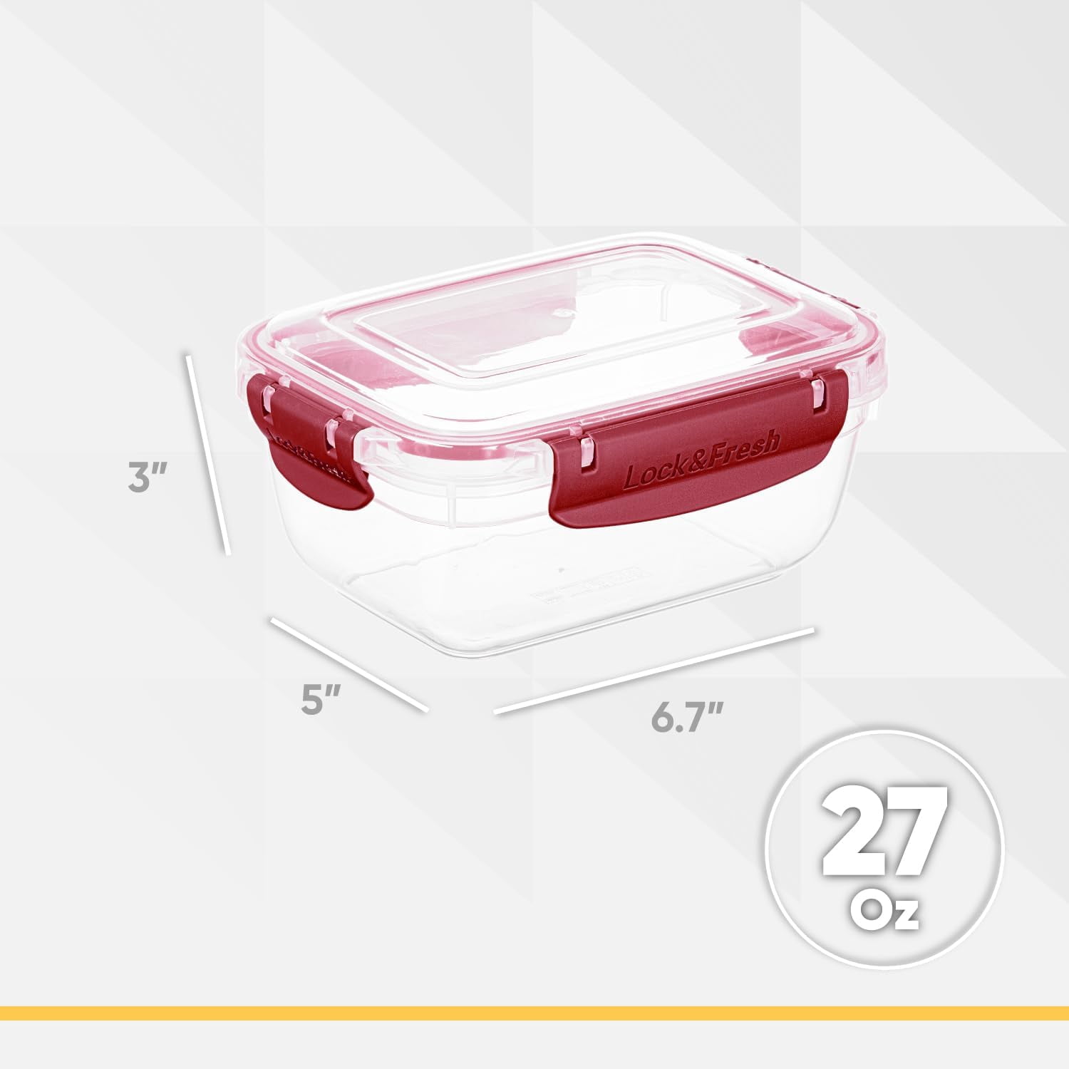 Superio Lock and Fresh Airtight Food Storage Containers with Lids for Kitchen Pantry Organization, BPA Free, Meal Prep Plastic Containers, 27 oz. Rectangular Sealed Container, Red, 8 pack