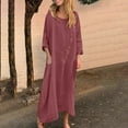 thumbnail image 2 of Ashirexll Long Sleeve Maxi Dress, Womens Fall Dresses, Ladies Plus Size Casual Round Neck Long Sleeve Dresses Solid Color Linen Long Dress, 2 of 6