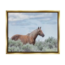 Stupell Industries Stallion Horse Among Bushes Clear Blue Sky Graphic Art Metallic Gold Floating Framed Canvas Print Wall Art, Design by Lauri McFerrin