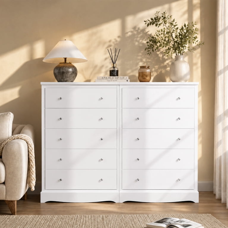 GALAXHERO 5-Drawer Tall White Dresser, Rustic photo 3