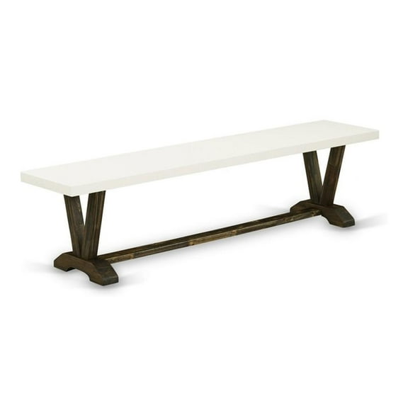 Pemberly Row V-Style 15x72" Wood Dining Bench in Jacobean/Linen White