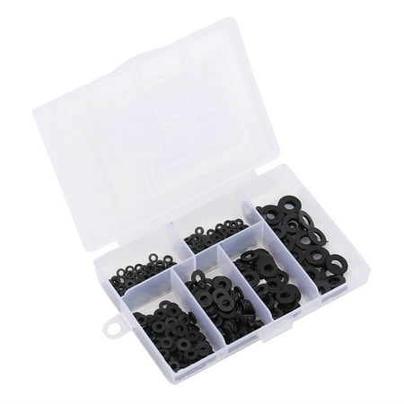 

500pcs M2-M6 Nylon Flat Washer Gasket Plain Washers Assortment Kit with Box (Black)