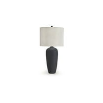 Signature Design by Ashley Ryenburg Metal Table Lamp, Black Crackle Finish, 22" Tall, Modern Drum Shade