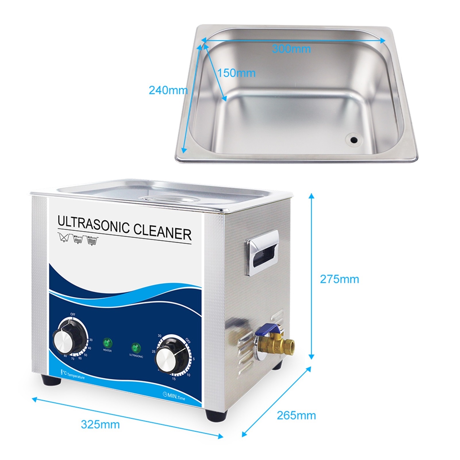 Ultrasonic Cleaner 360W Jewelry Cleaner Ultrasonic Machine 10L Bath 40khz For Commercial Washing Bicycle Car Injector Vehicle Spare ,Strong Cleaning