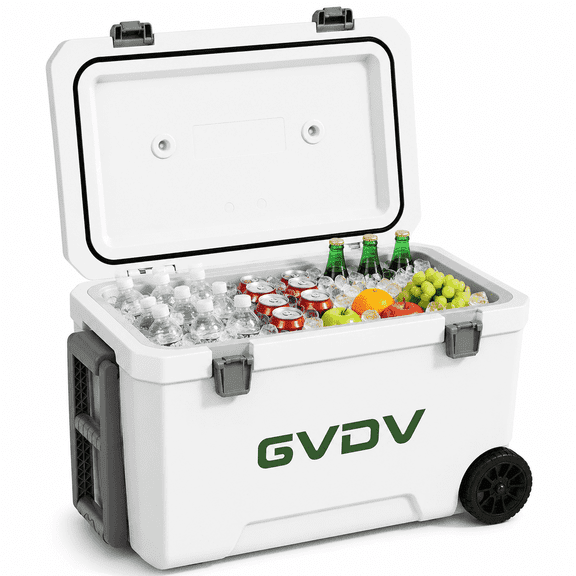 GVDV 45 Qt Wheeled Cooler, Portable Hard Ice Chest with 48-Hour Ice Retention, Leakproof Insulated Cooler for Camping, Fishing, Beach & Picnic