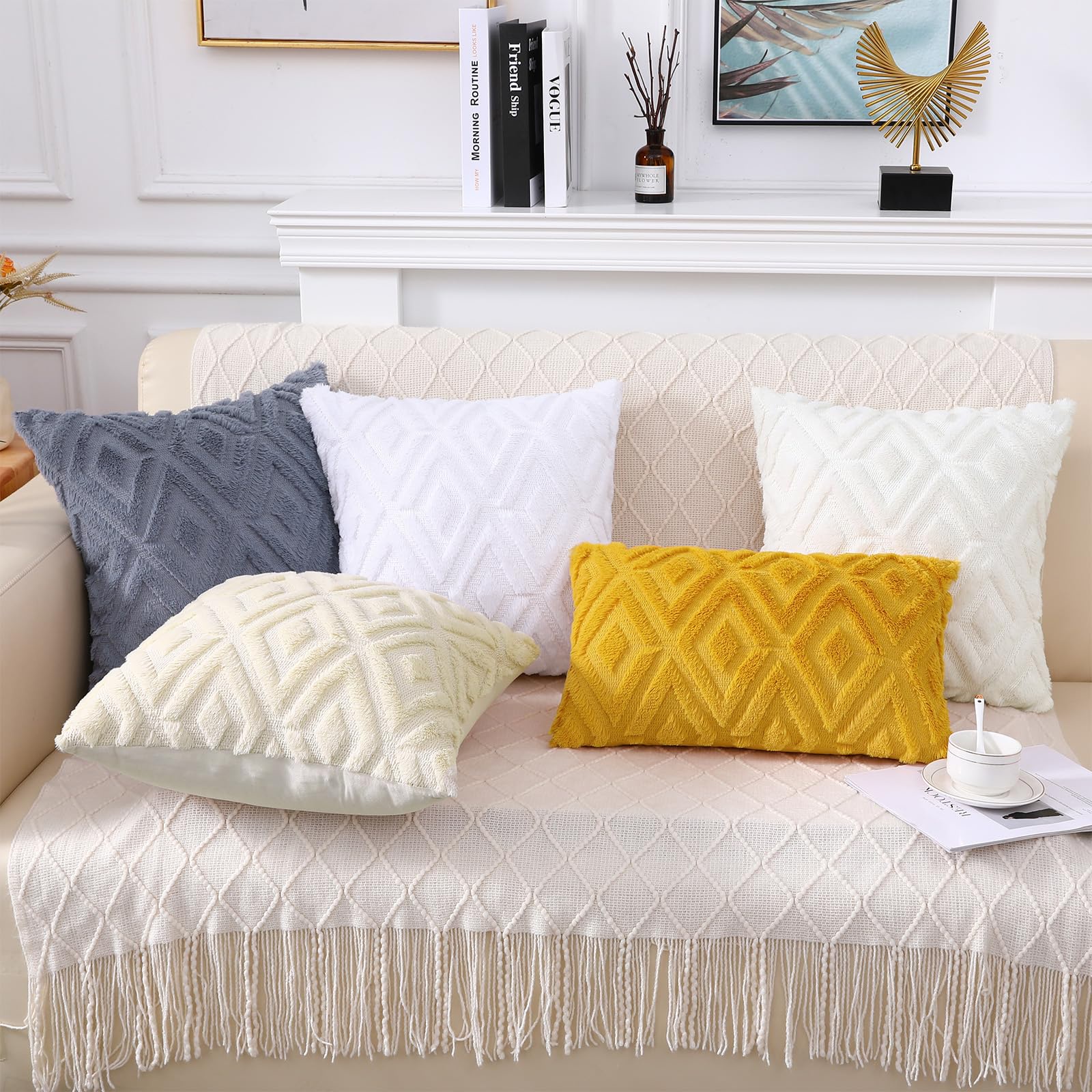 decorUhome Throw Pillow Covers, Set of 2, 18x18, Cream photo 7