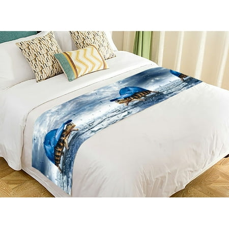 ZKGK Art Turtle Wear Cap In The Rain Bed Runner Bedding Scarf Bedding Decor 20x95