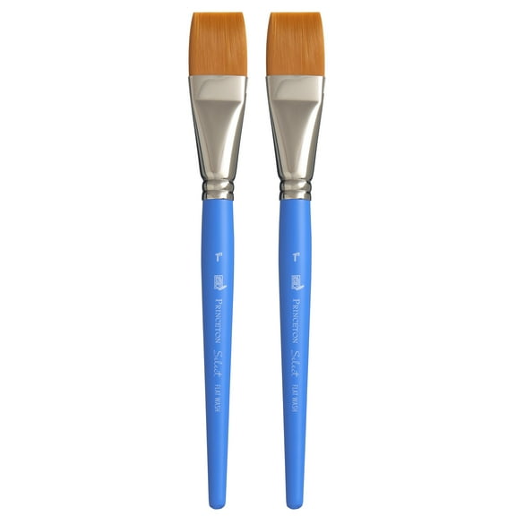 Princeton Select Artiste Flat Wash Brush, Synthetic Bristles, Short Handle Mixed Media Paintbrush, Jewel Blue, Size 1 inch, Pack of 2