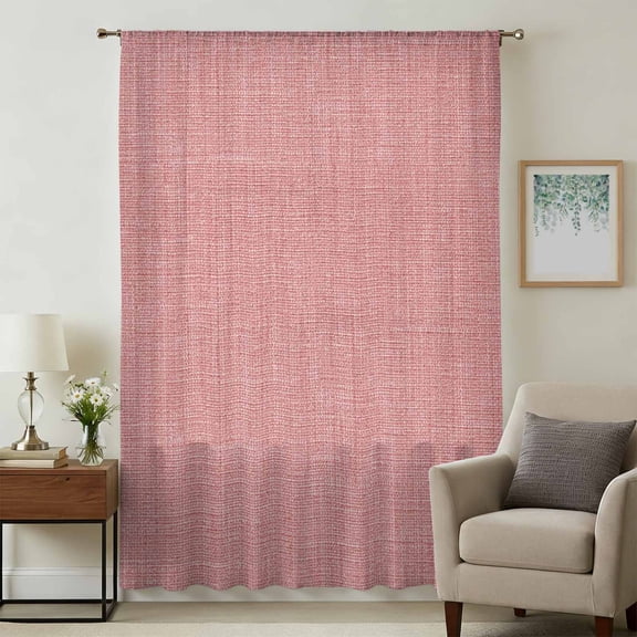 Vintage Peach Pink Sheer Curtains 63 Inches Long, Farmhouse Retro Solid Color Linen Texture Light Filering Curtains, Breathable Simi Curtain Privacy Drapes for Living Room Bedroom Window Treatment