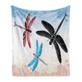 thumbnail image 1 of Dragonfly Soft Flannel Fleece Blanket, Exotic Dragonflies Flying in Cloud Sky Animal Wing Nature Illustration, Cozy Plush for Indoor and Outdoor Use, 50" x 60", Black Blue Pale Pink, by Ambesonne, 1 of 6