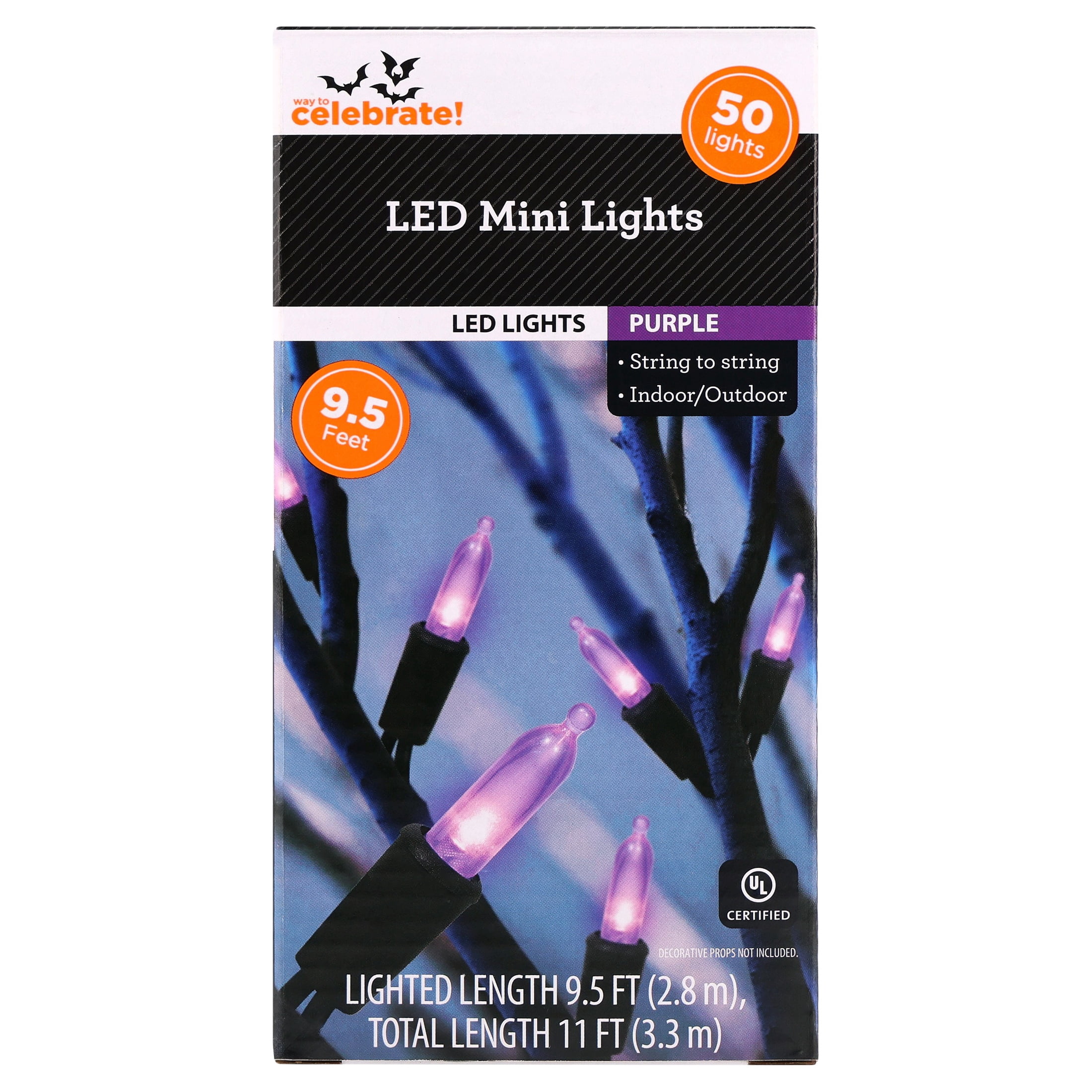Indoor/Outdoor 50-Count LED Mini String Lights, Purple, 9.5', Halloween by Way To Celebrate