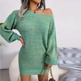 thumbnail image 6 of Herrnalise Women’s Dresses Summer 2024 Autumn And Winter Fashion One-word Collar Off-Shoulder Lantern Sleeve Knitted Sweater Dress S-L, 6 of 7