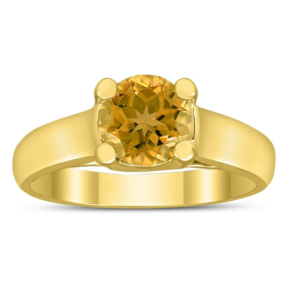 SZUL Women's Round 7MM Citrine Cathedral Solitaire Ring in 10K Yellow Gold