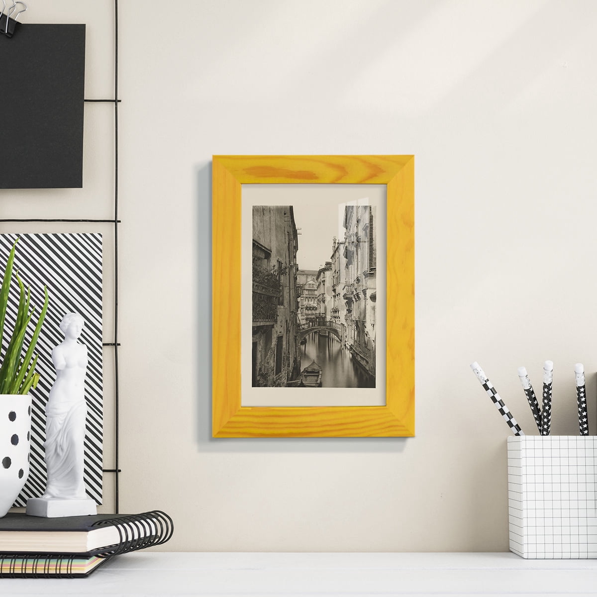 Vintage Views of Venice IV - Framed Print w/glass - Sunflower Yellow