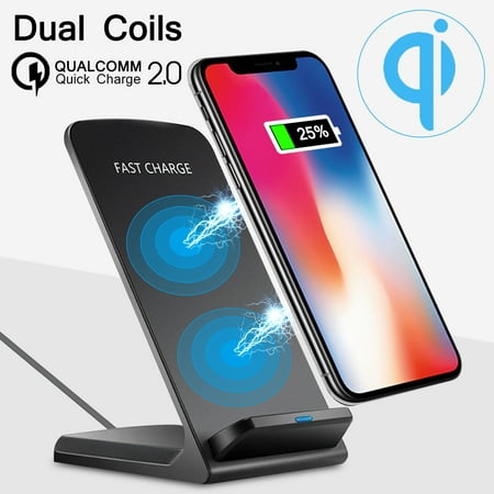 Fast Wireless 10W Fast Charger 2 Coils QI Wireless Charging Pad Stand For iPhone XS Max/XS/XR/X/8 Plus/8;For Samsung Galaxy Note 9/8 S10 S10 Plus/s10 S9 Plus/S9 S8 Plus/S8