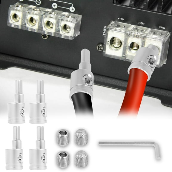 4 Pcs Brass Amp Input Reducer 1/0 Gauge to 4 Gauge Heavy Duty Amp Connector for Car Audio Accessories with Extra Screw and Hex Tool