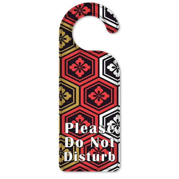Do Not Disturb Door Knob Hanger Sign - Red, White & Gold Hexagon Flower