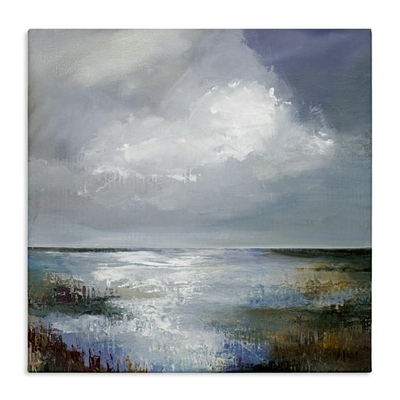 Stupell Industries Sun Reflection Ocean Surface Landscape & Nature Painting Wrapped Canvas Art Print Wall Art, 17 x 17