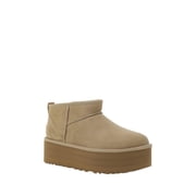 Ugg Womens Classic Ultra Mini Platform Suede Sherpa Ankle Boots