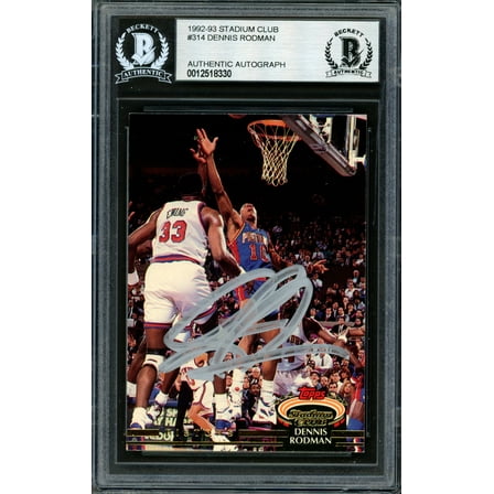 Dennis Rodman Autographed 1992-93 Stadium Club Card #314 Detroit Pistons Signed In Silver Beckett BAS #12518330