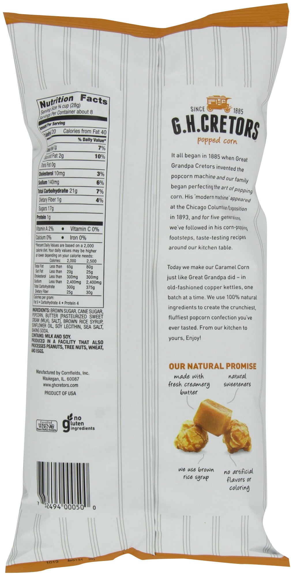 G.H. Cretors Popped Corn, Caramel Corn, 8 Ounce (Pack of 12)