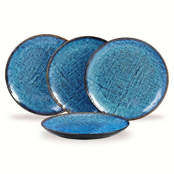 TAUFIKT 4pcs 8inch Blue Ceramic Plates Microwave Oven Dishwasher Safe