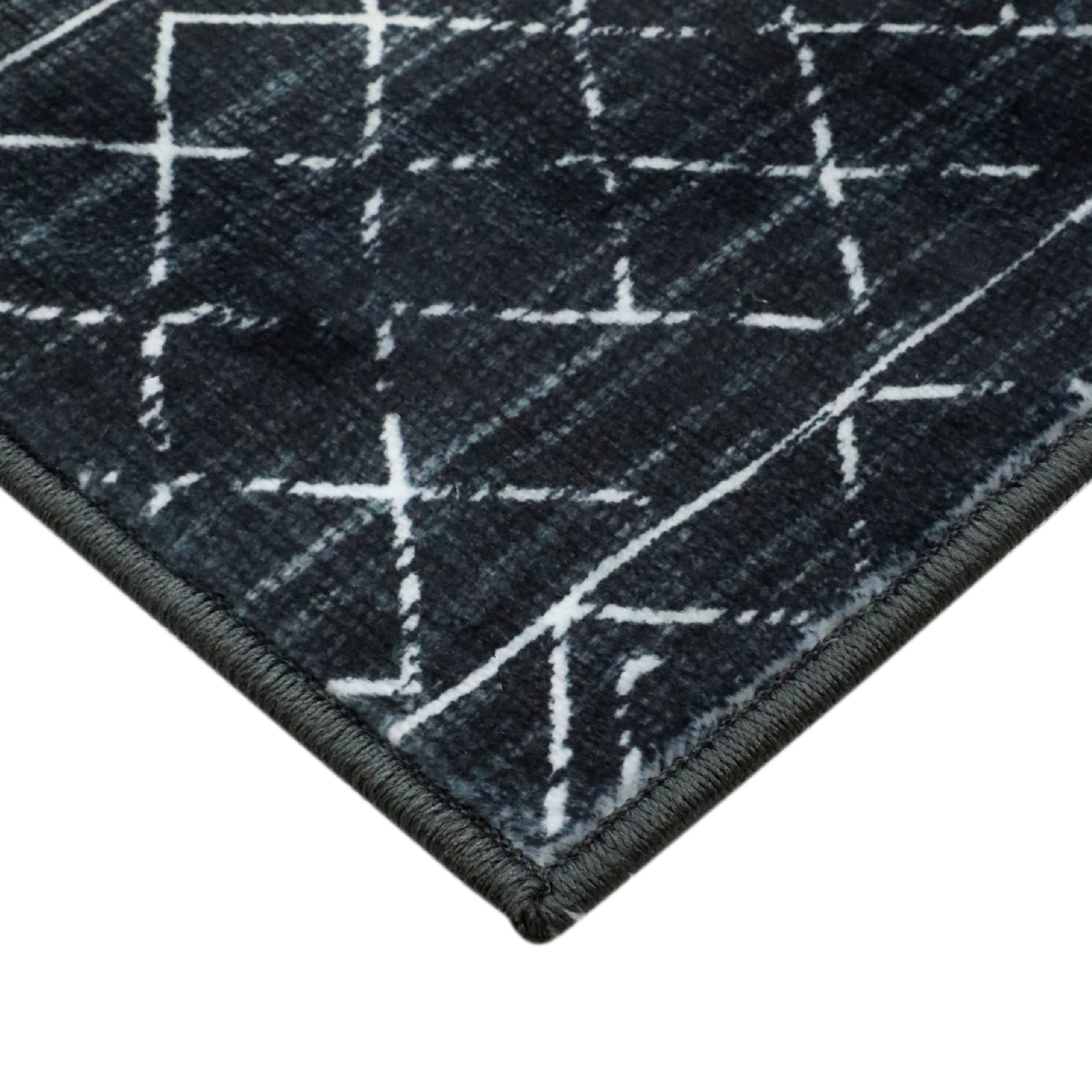 Washable Skid-Resistant Runner Rug Geometric Black 24" x 72"