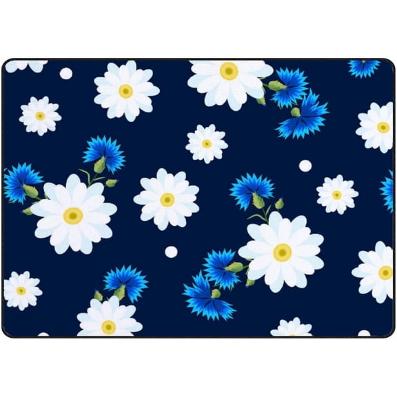 SKYSONIC Area Rug White Daisies and Blue Cornflowers Nursery Rug Floor Mat Kids Playing Mat for Living Room Bedroom, 72x48 in