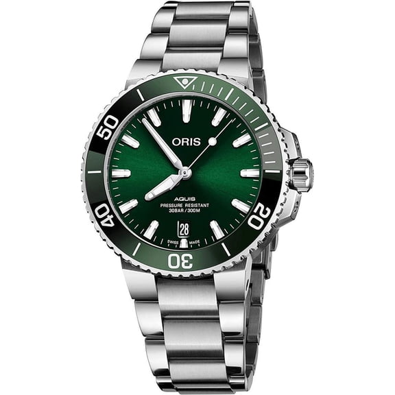 Oris Aquis Automatic Stainless Steel Green Dial Date Divers Mens Watch 733 7766 4157-MB