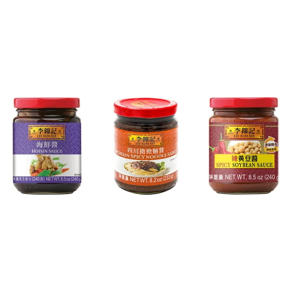 NineChef Brand Spoon Plus 3 Pack Lee Kum Kee Cooking Sauce, 3 Flavors(Hoisin Sauce,Sichuan Spicy Noodle Sauce,Spicy Soybean Sauce)
