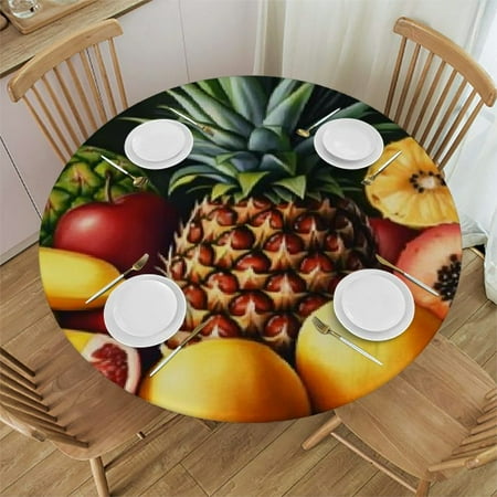 

Sheronv Pineapple Banana Round Table Cover Stain Resistant Washable Indoor Outdoor Tablecloth Kitchen Dining Wedding Parties 100％ Polyester Fiber Tablecloths Table Cover 46 -50