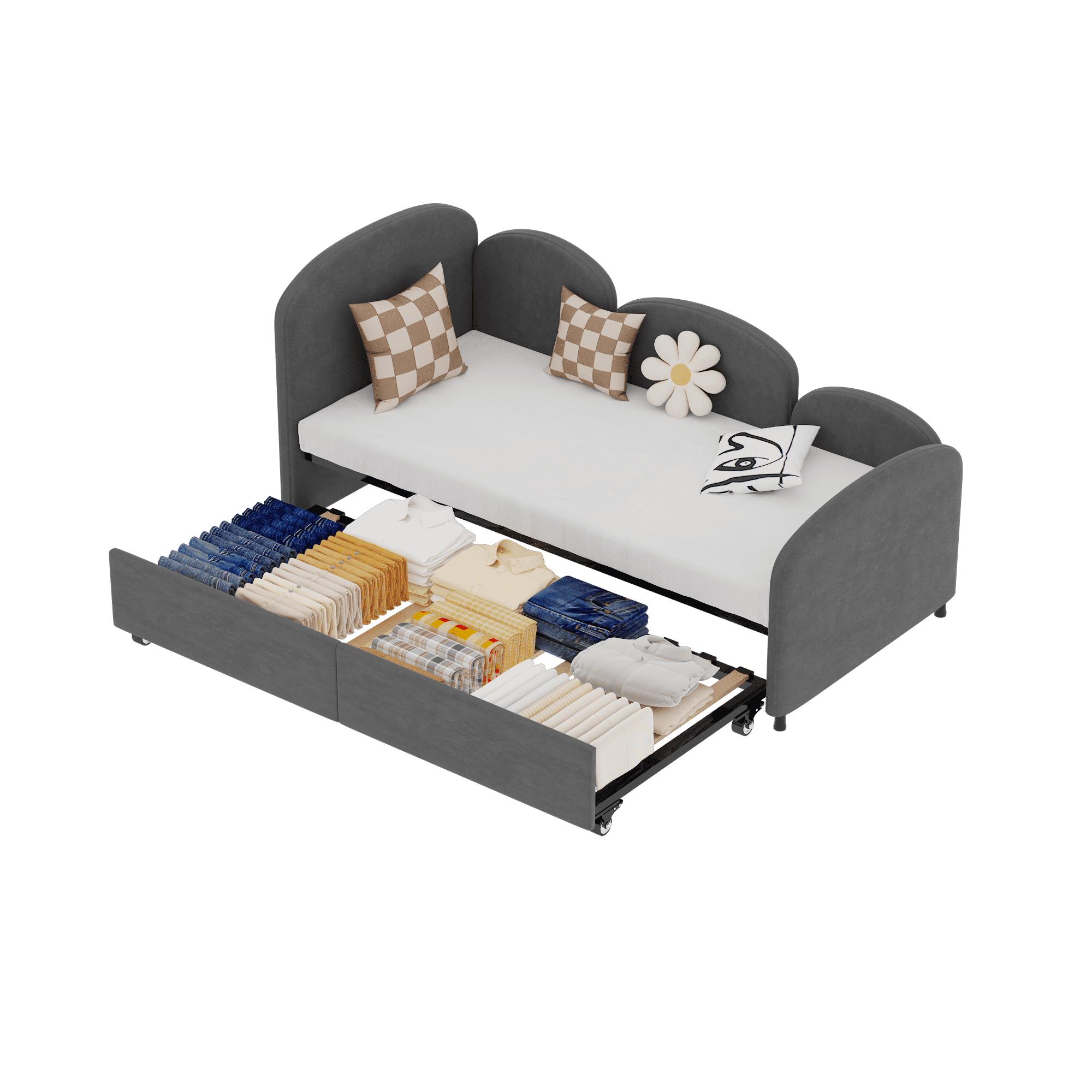 MAYEERTY Velvet Upholstered Daybed, Modern Sofa Bed Daybed Frame Twin Size Bed frames With An Another Bed frame Beige