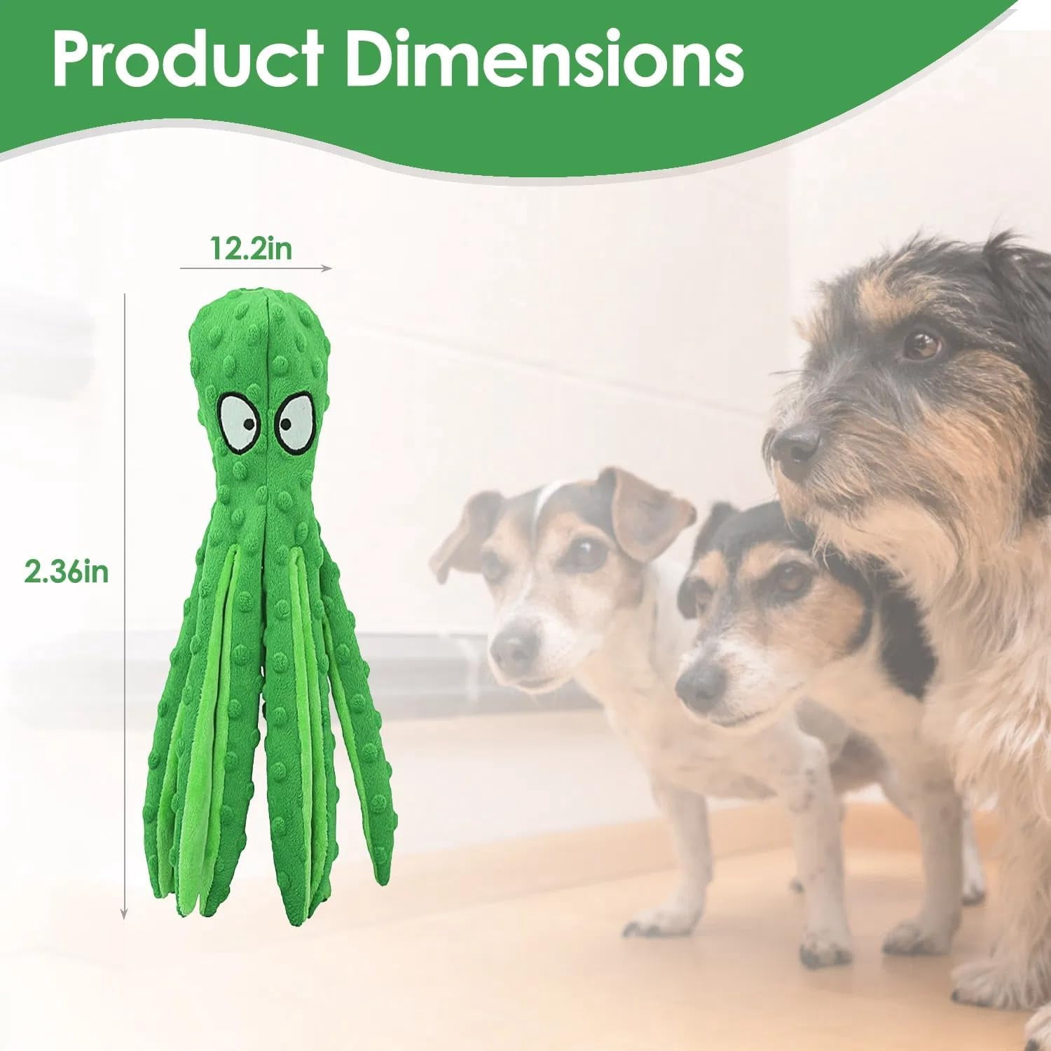 PUPIX 2 Pcs Squeaky Dog Toys No Stuffing Plush Octopus Dog Toy with Crinkle Legs Interactive Dog Teething Training Toy for Puppy Small Medium Large Dogs Stress Relief Chew Play Toys (Green & Orange)