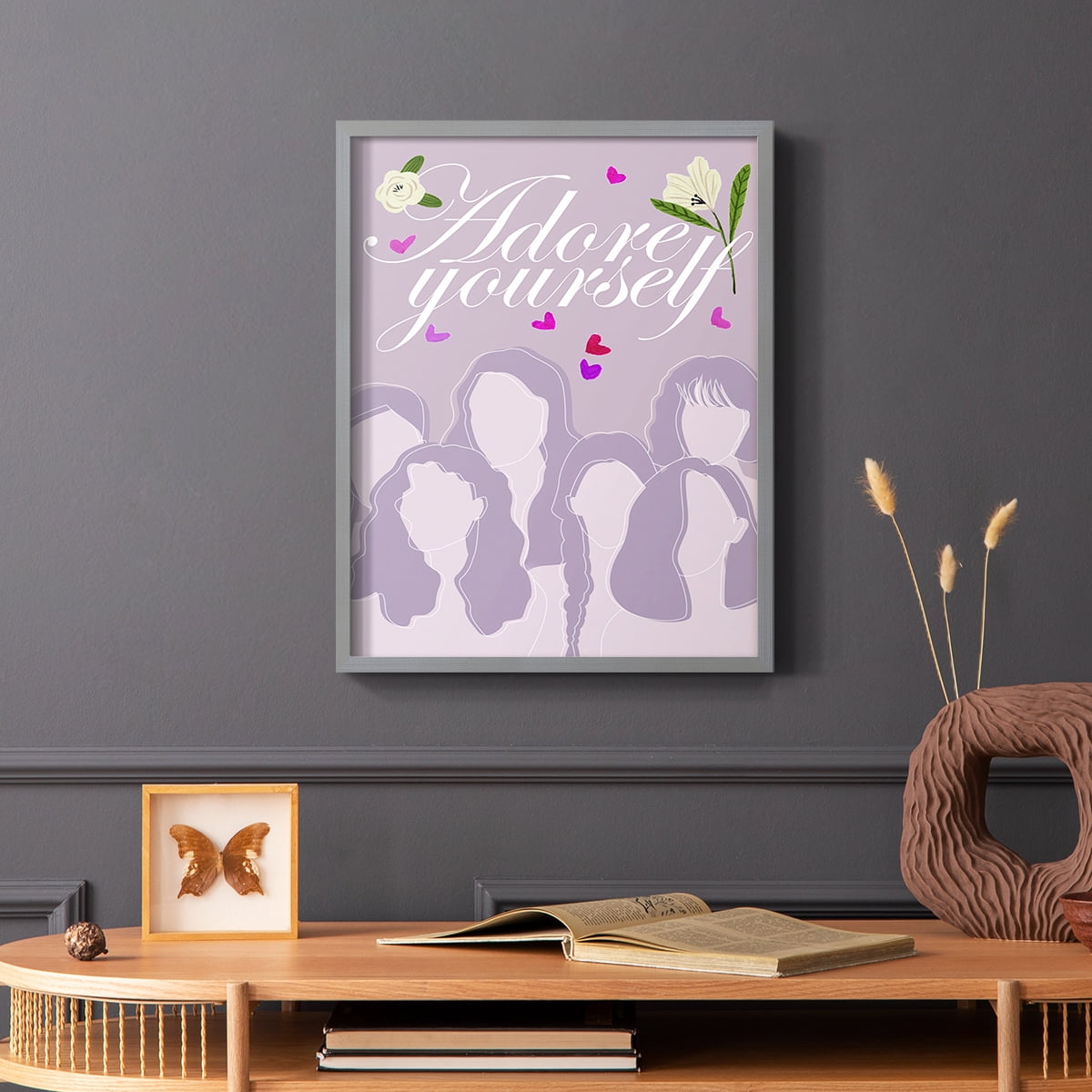 Happy Galentine's Day Collection B Framed Print in Gray Solid Wood Framed Print No Nail Hanging