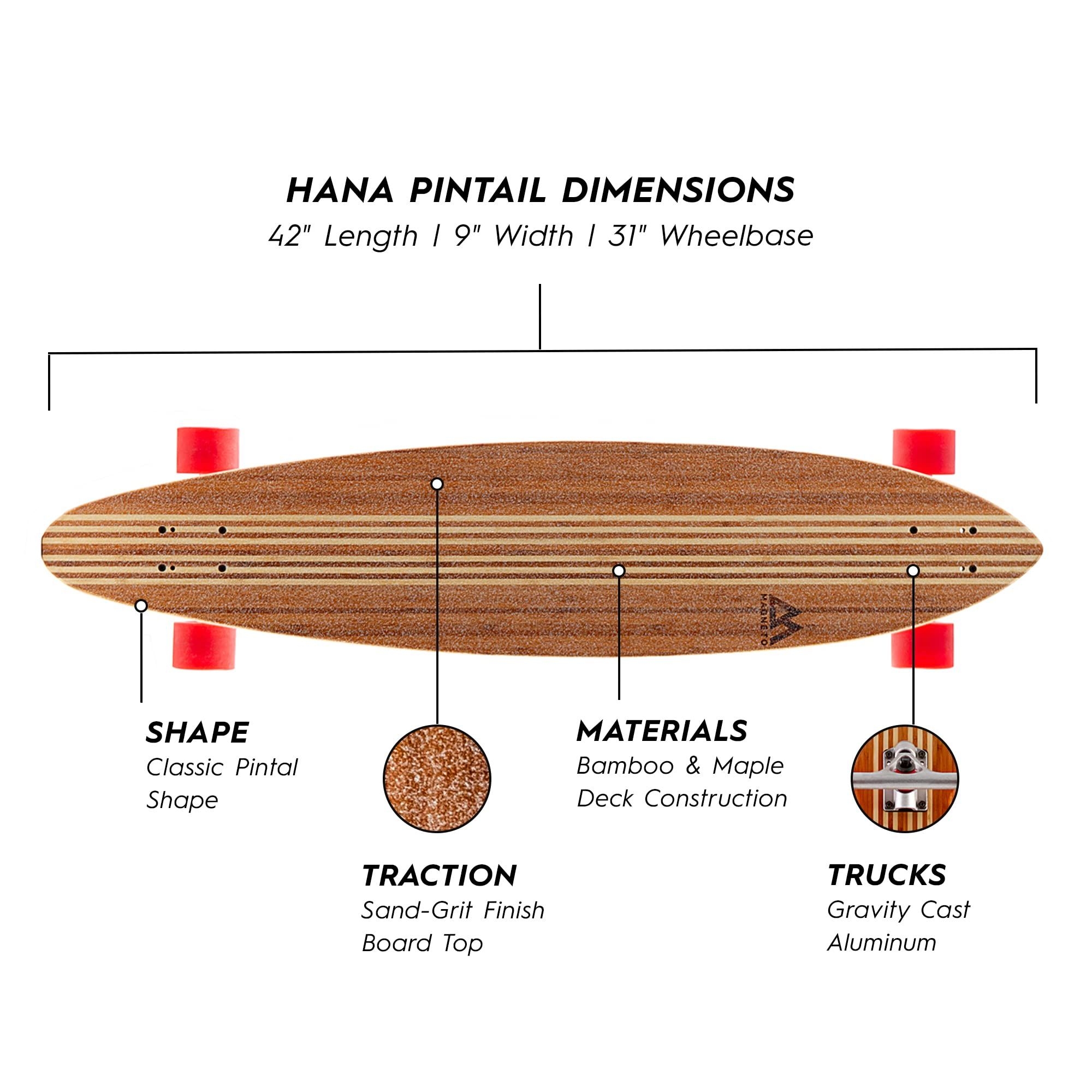 Magneto Boards Hana Pintail Longboard Cruiser for Teens and Adults