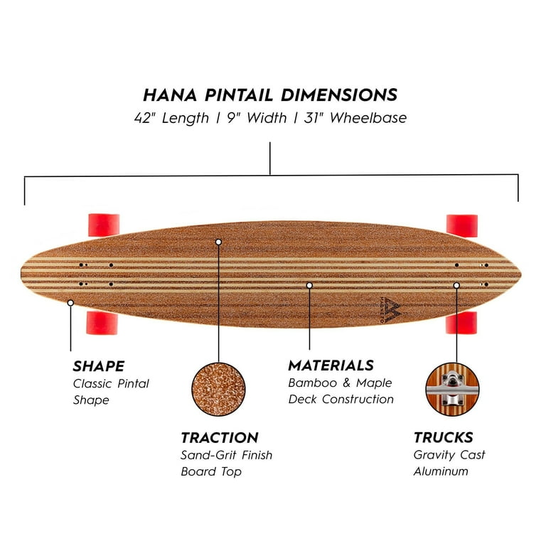 MAGNETO バンブーロングボード(Pintail Longboard) Magneto Boards Hana Pintail Longboard Cruiser for Teens and