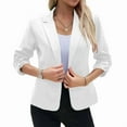 thumbnail image 2 of 2025 Summer Linen Women 3/4 Stretchy Ruched Sleeve Fully-Lined Casual Work Jacket with Pockets White M, 2 of 7