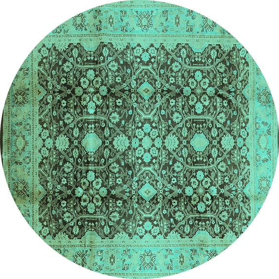 Ahgly Company Indoor Round Oriental Turquoise Blue Traditional Area Rugs, 8' Round