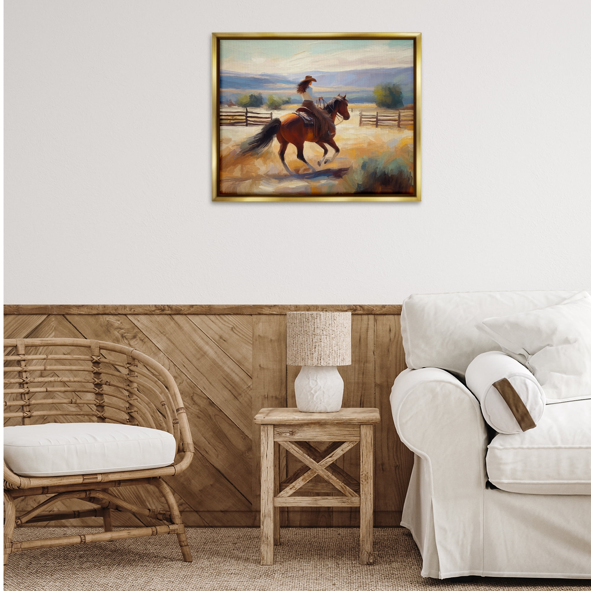 Stupell Industries Ride Like The Wind Landscape Painting Gold Floater Framed Canvas Art Print Wall Art, 31 x 25