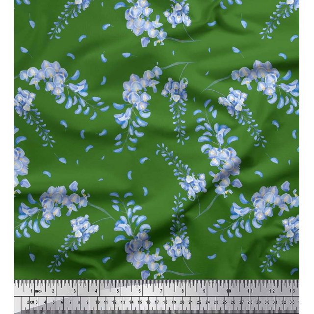 Soimoi Green Rayon Fabric Leaves & Orchids Floral Fabric Prints By Yard 42 Inch Wide