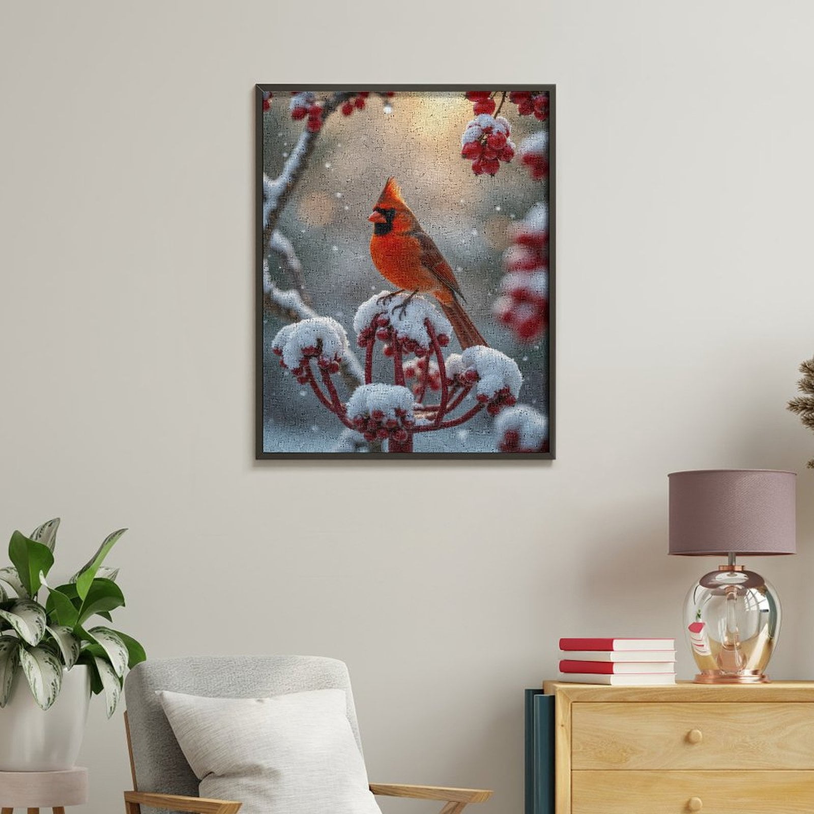 Paint by Numbers Kit for Adults, Winter Cardinal Snow Red Berries Paint by Numbers, Easy Paint by Numbers Kit for Adults Beginner, DIY Adult Paint by Number Kits on Canvas, Home Decor
