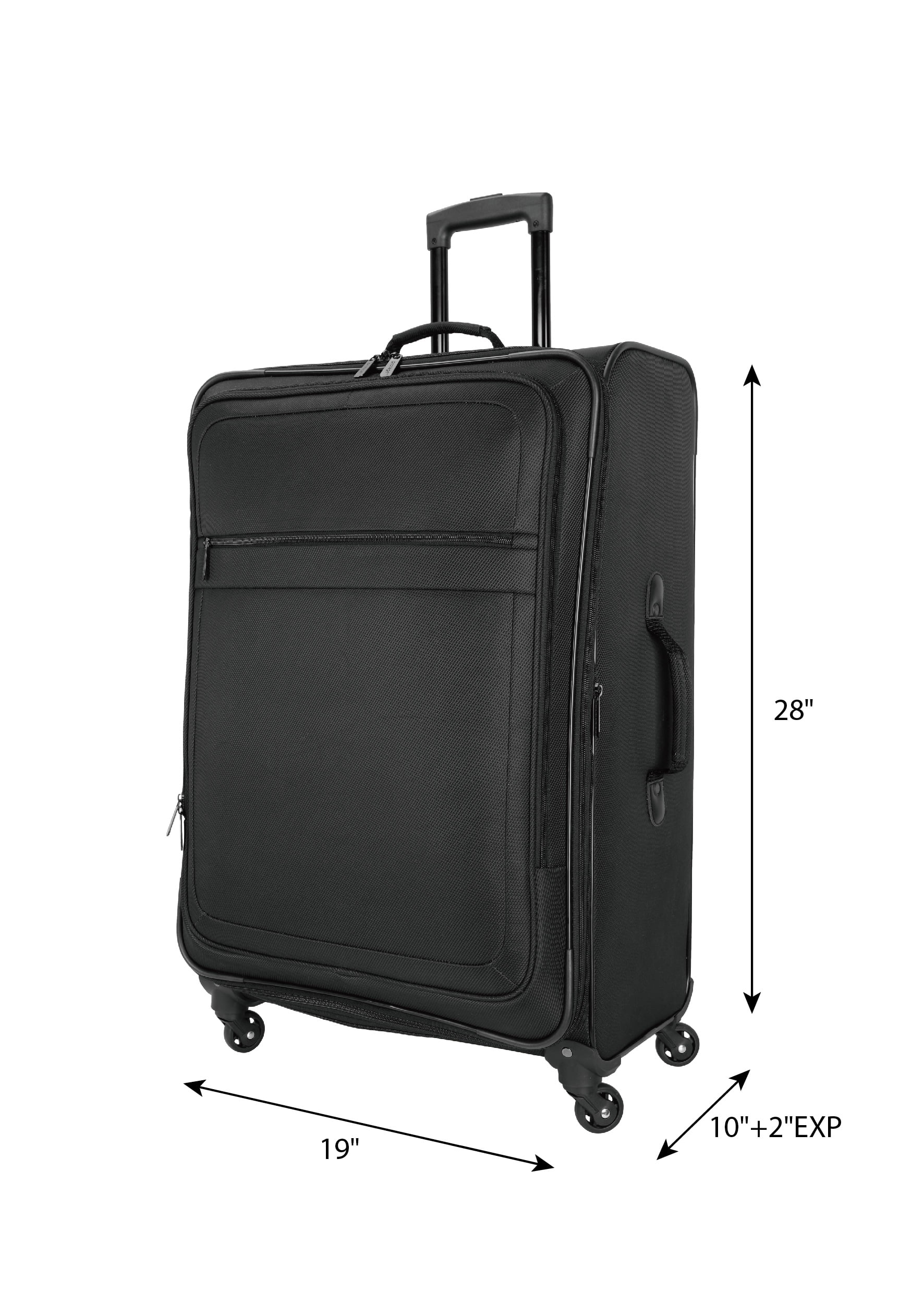 Protégé 2-piece Softside Luggage Set, Includes 28-inch Checked and 20-inch Carry-on Luggage, with 360 Spinner Wheels and Organizer Pockets, Rich Black